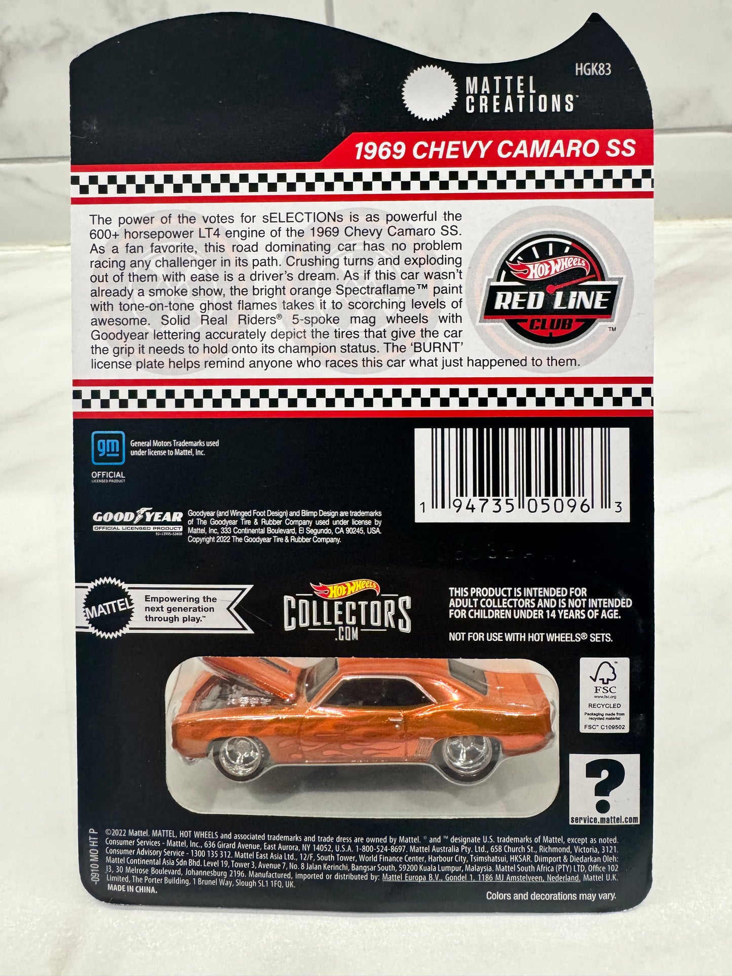 Hot Wheels 2022 RLC Selections 1969 Chevy Camaro SS Orange