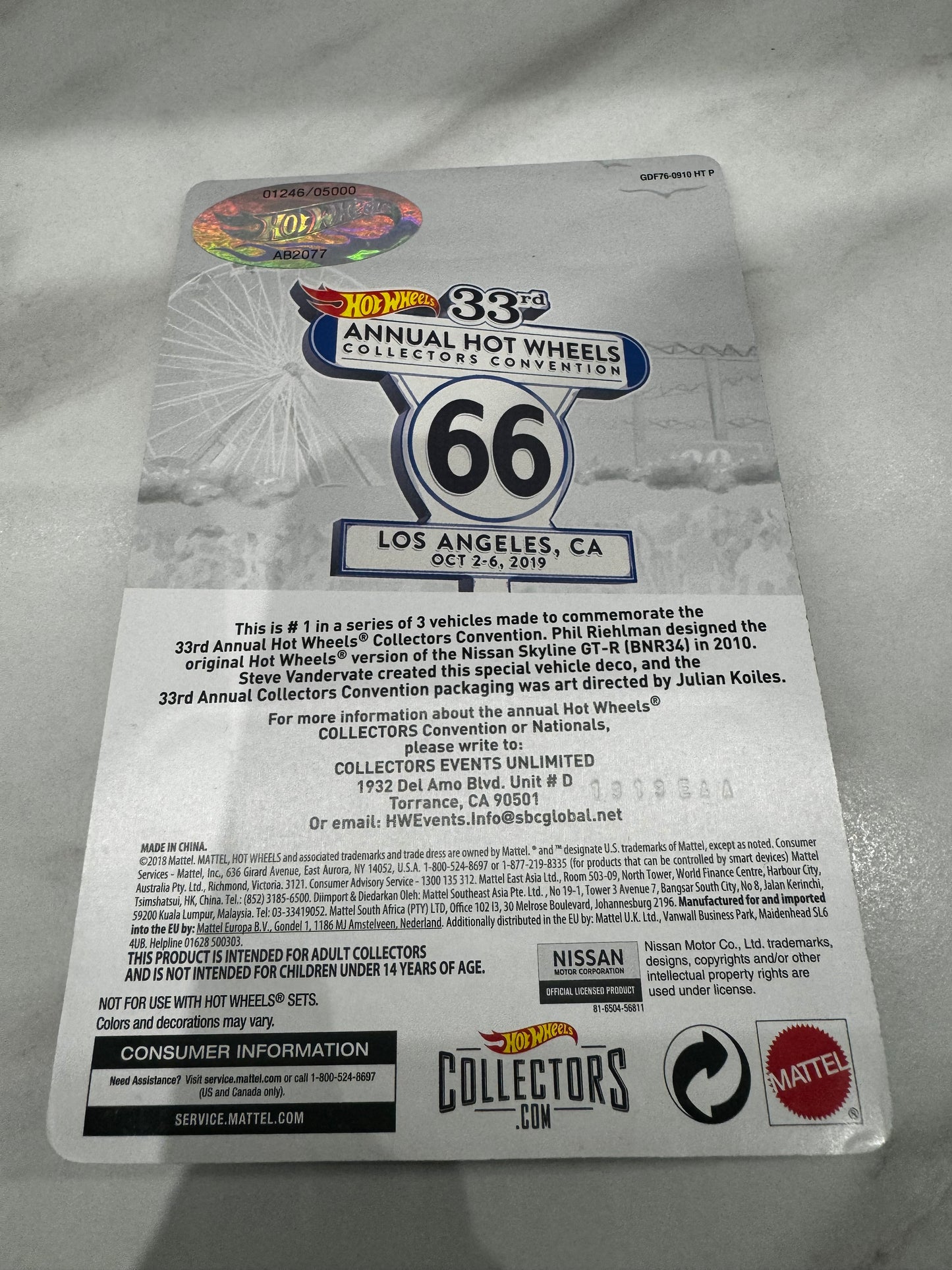 Hot Wheels Nissan Skyline GT-R (BNR34) Yellow Convention 33rd Annual Hot Wheels Convention 1246/5000