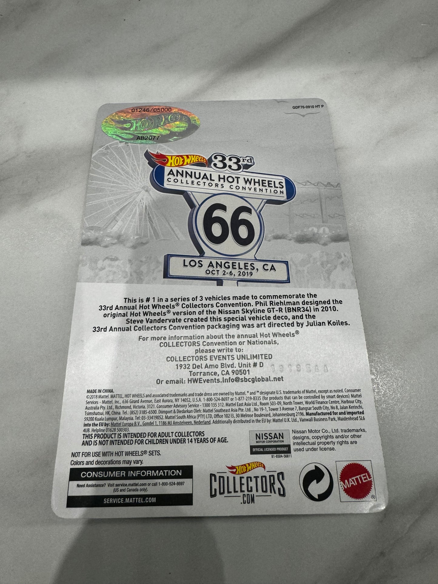Hot Wheels Nissan Skyline GT-R (BNR34) Yellow Convention 33rd Annual Hot Wheels Convention 1246/5000