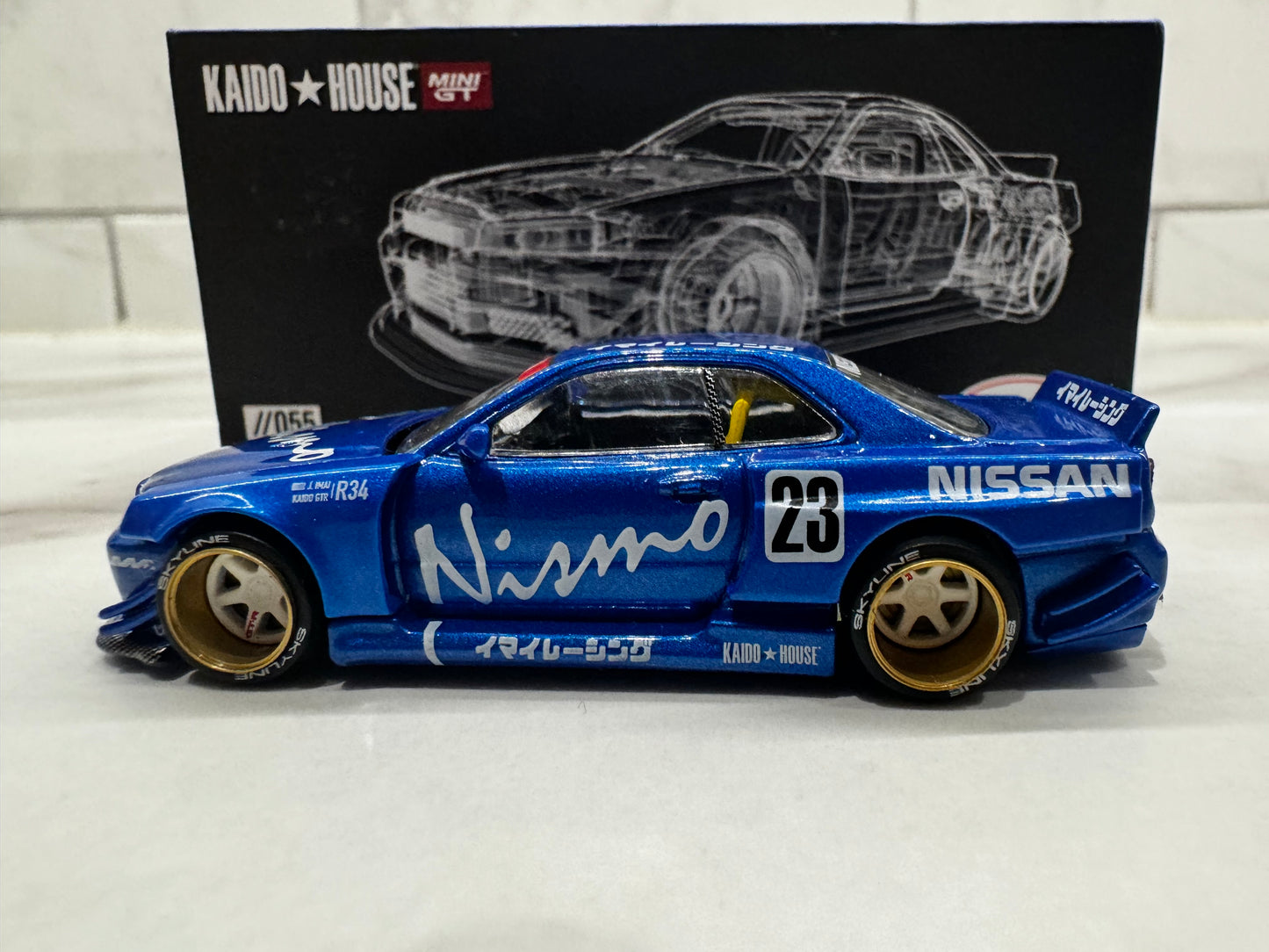 Mini GT x Kaido House 1:64 Nissan Skyline GT-R (R34) Kaido Works V3 Blue CHASE