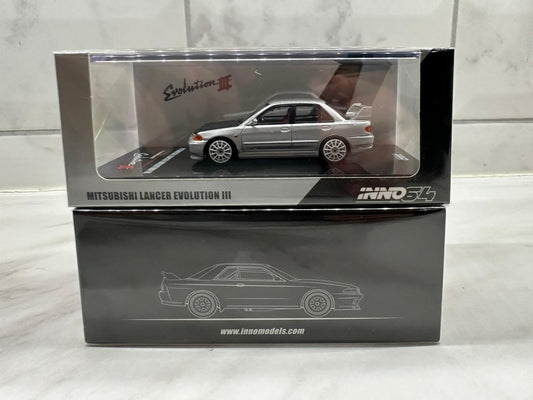 INNO64  Mitsubishi Lancer Evolution III Silver with Carbon Bonnet IN64-EVO3-SI