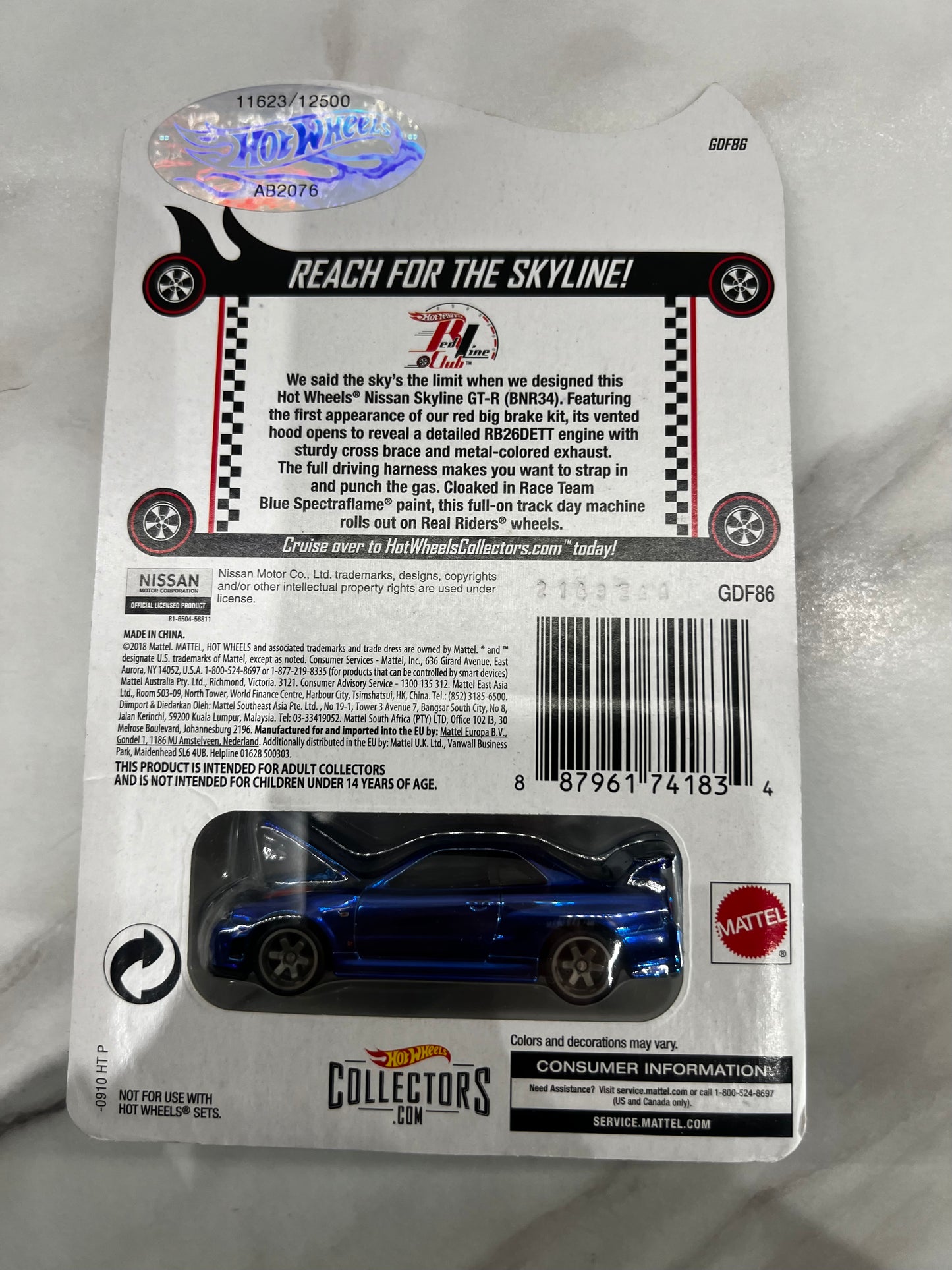 Hot Wheels 2019 Blue Skyline R34 Redline Club 11623/12500 Sealed