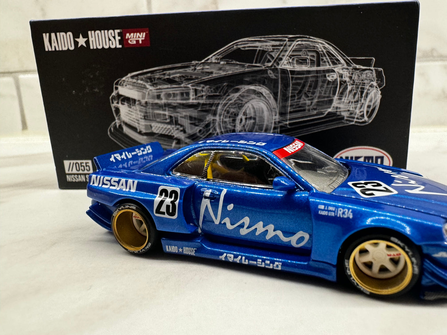 Mini GT x Kaido House 1:64 Nissan Skyline GT-R (R34) Kaido Works V3 Blue CHASE