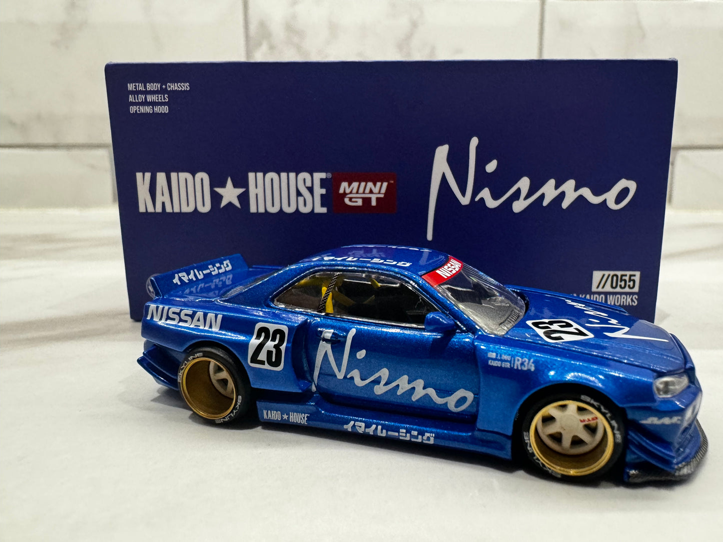 Mini GT x Kaido House 1:64 Nissan Skyline GT-R (R34) Kaido Works V3 Blue CHASE