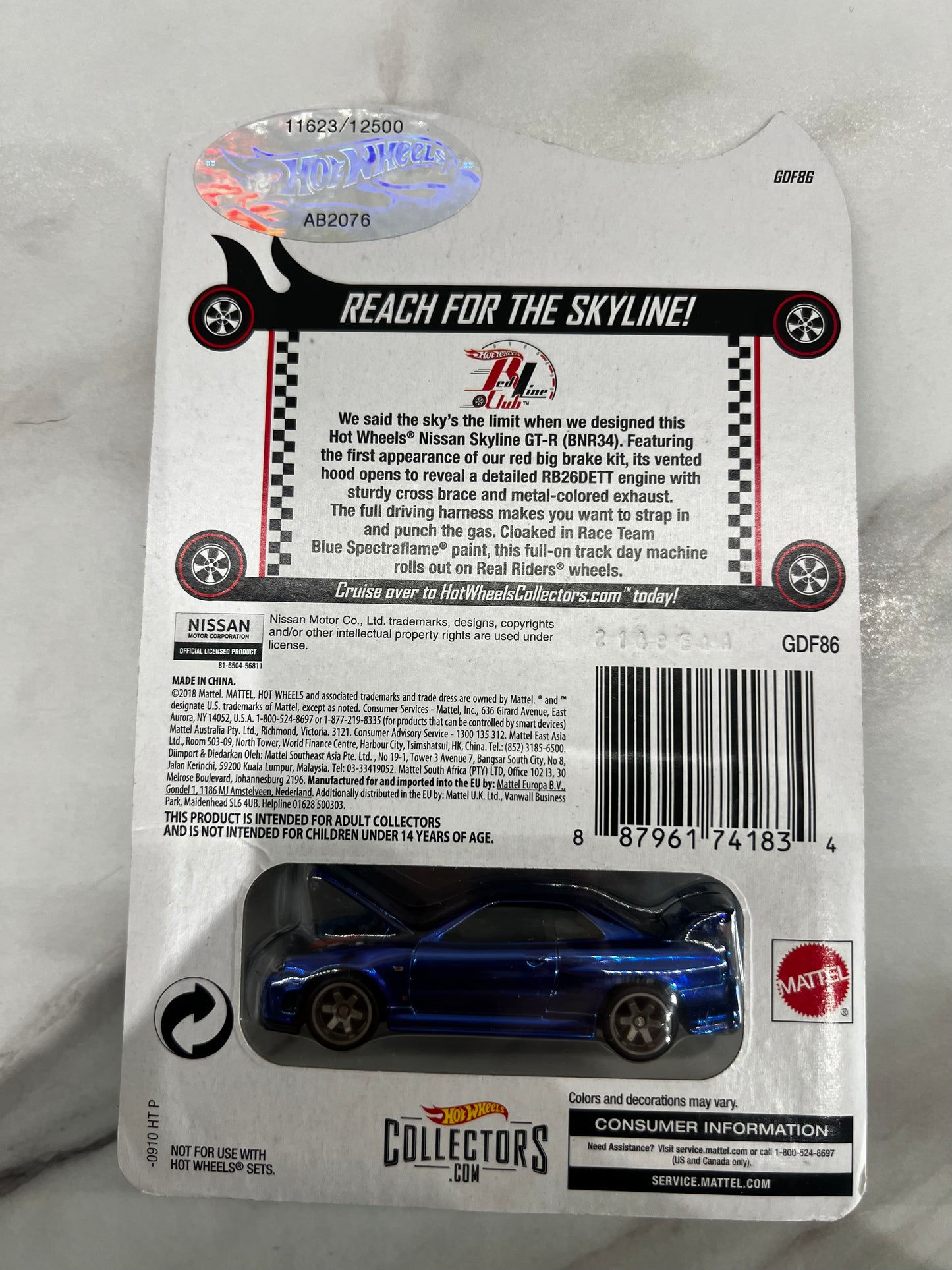 Hot Wheels 2019 Blue Skyline R34 Redline Club 11623/12500 Sealed