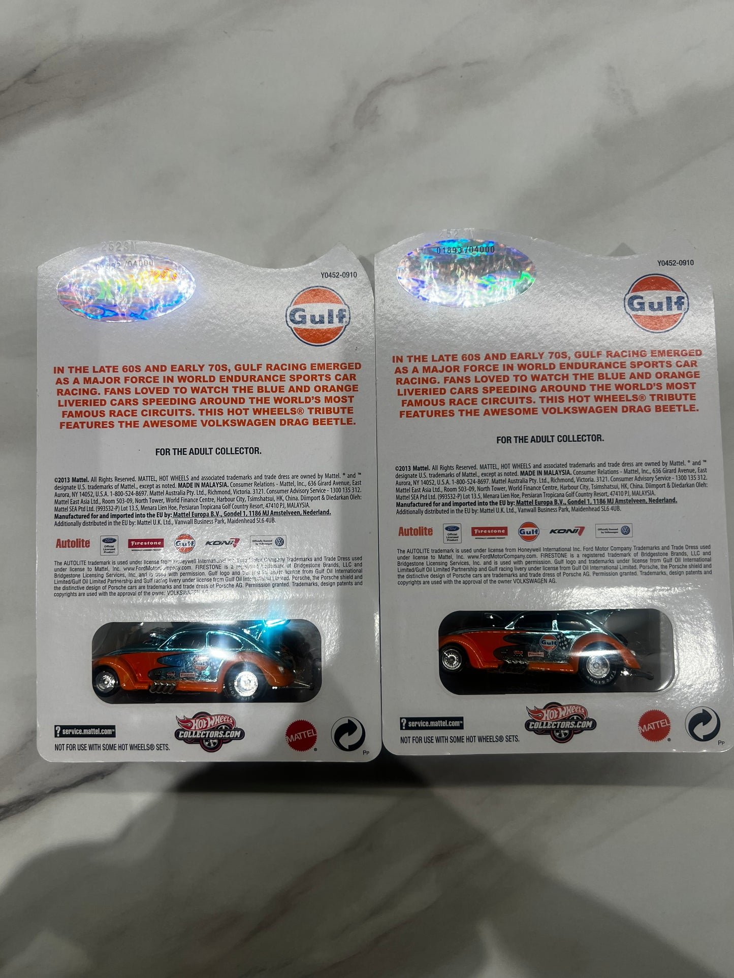 Hot Wheels 2013 Volkswagen Drag Beetle RLC 3/4 Matching Pair Gulf