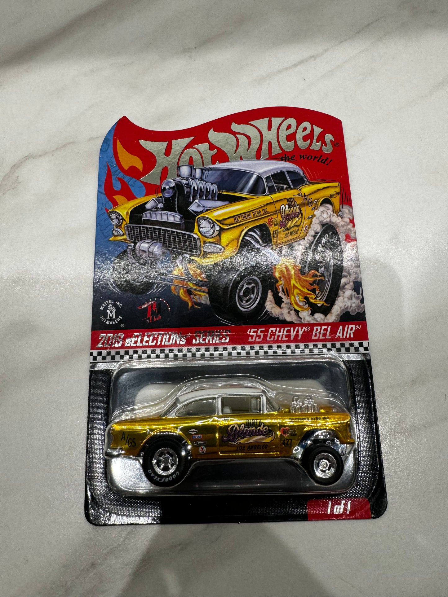 Hot Wheels RLC 2019 Selections Series '55 Chevy Bel Air Gasser - Dirty Blonde & E SHEET