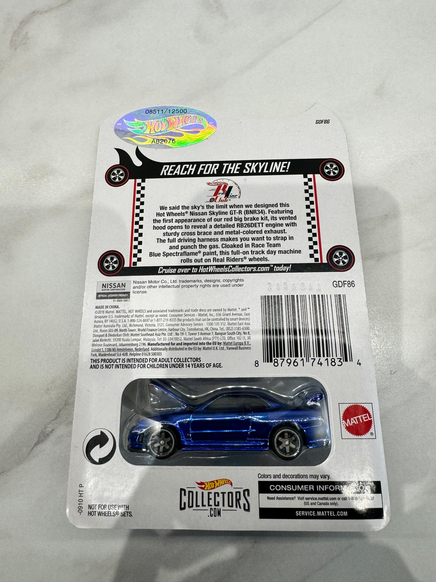 Hot Wheels 2019 Blue Skyline R34 Redline Club 8511/12500 Sealed