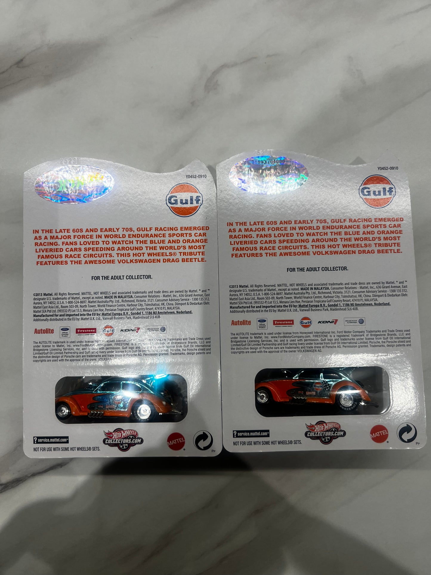 Hot Wheels 2013 Volkswagen Drag Beetle RLC 3/4 Matching Pair Gulf