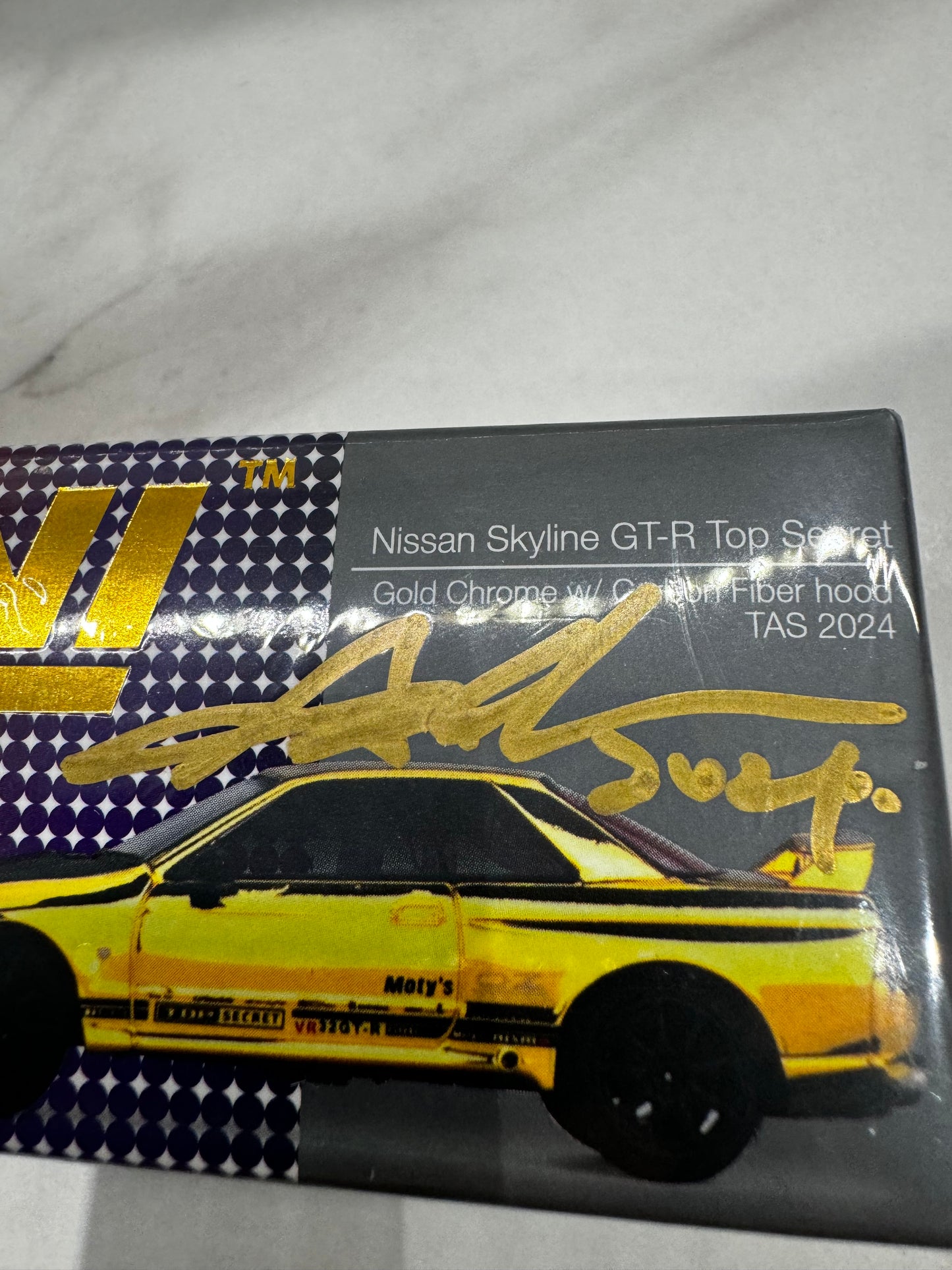 MINI GT Nissan Skyline GT-R Top Secret VR32 Gold Tokyo Auto Salon 2024 Limited Signed by Glen Chou Director & CEO OF TSM MODELS