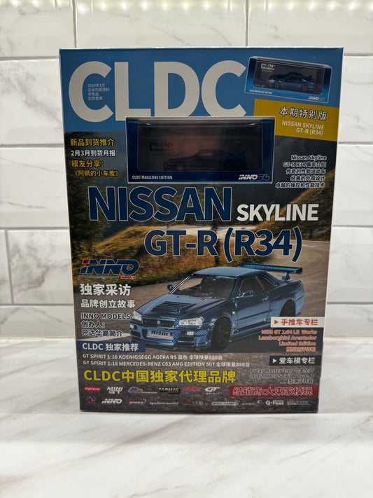 INNO64  X CLDC Nissan Skyline R34 In Full Chrome Blue Carbon - Chinese  Magazine Version