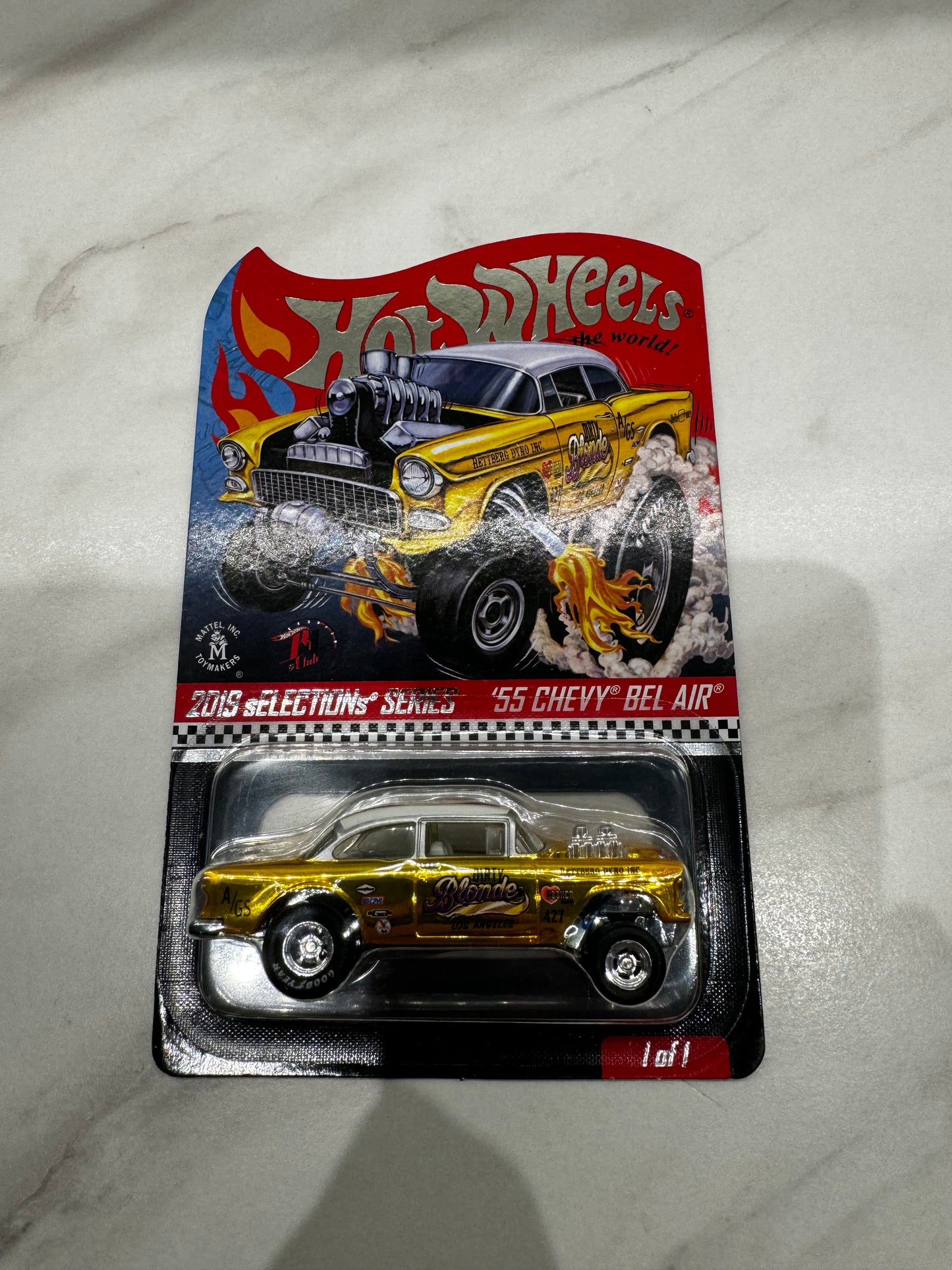 Hot Wheels RLC 2019 Selections Series '55 Chevy Bel Air Gasser - Dirty Blonde & E SHEET