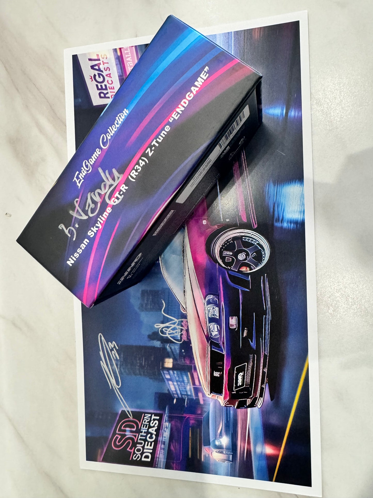 INNO64 Nissan GT-R R34 Z-Tune Endgame Australia Black Pearl Chase  1/64 signed by Bono Van & others  105/200 with poster