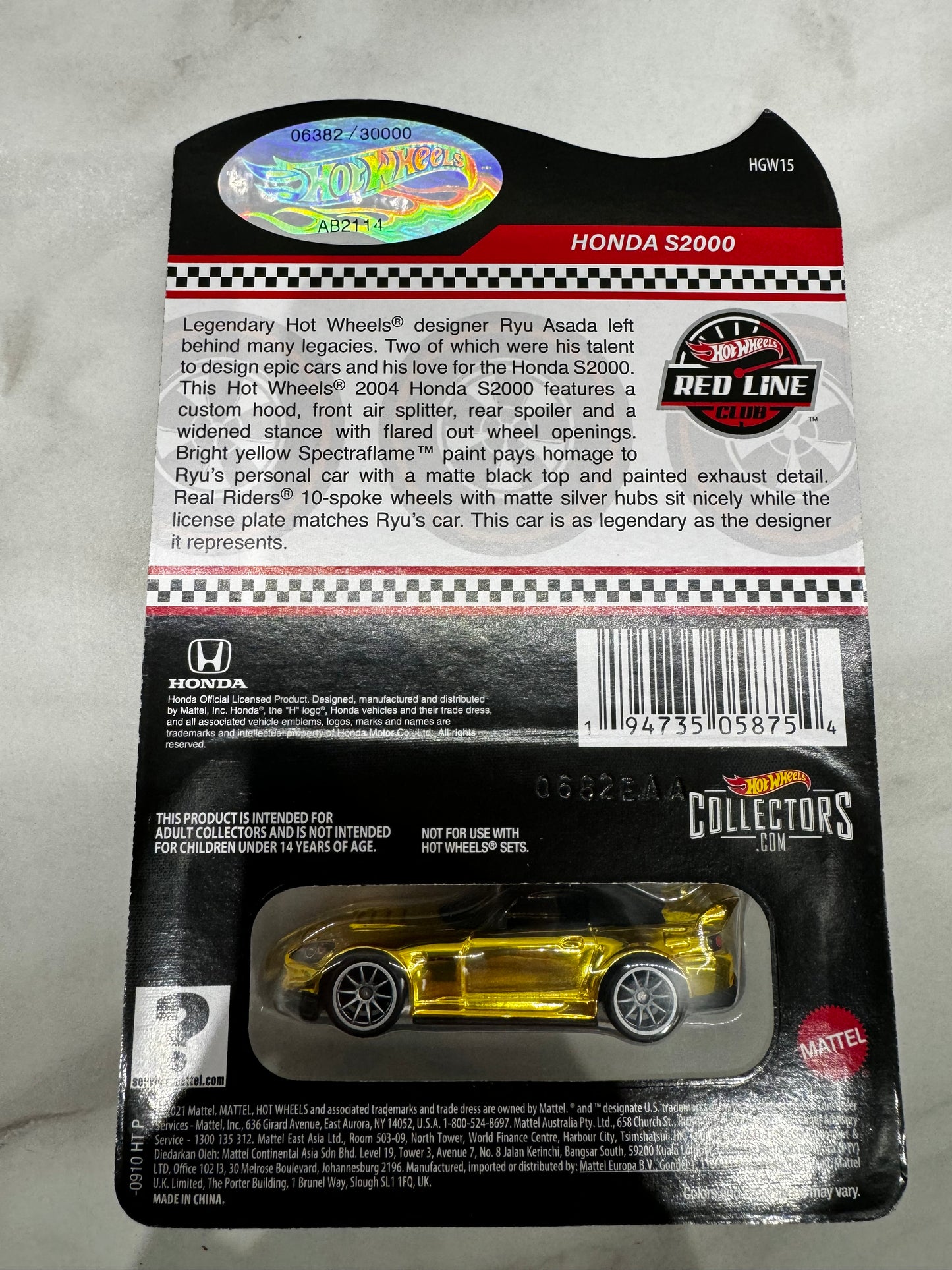 Hot Wheels Honda S2000 RLC Ryu Edition 6382/30000