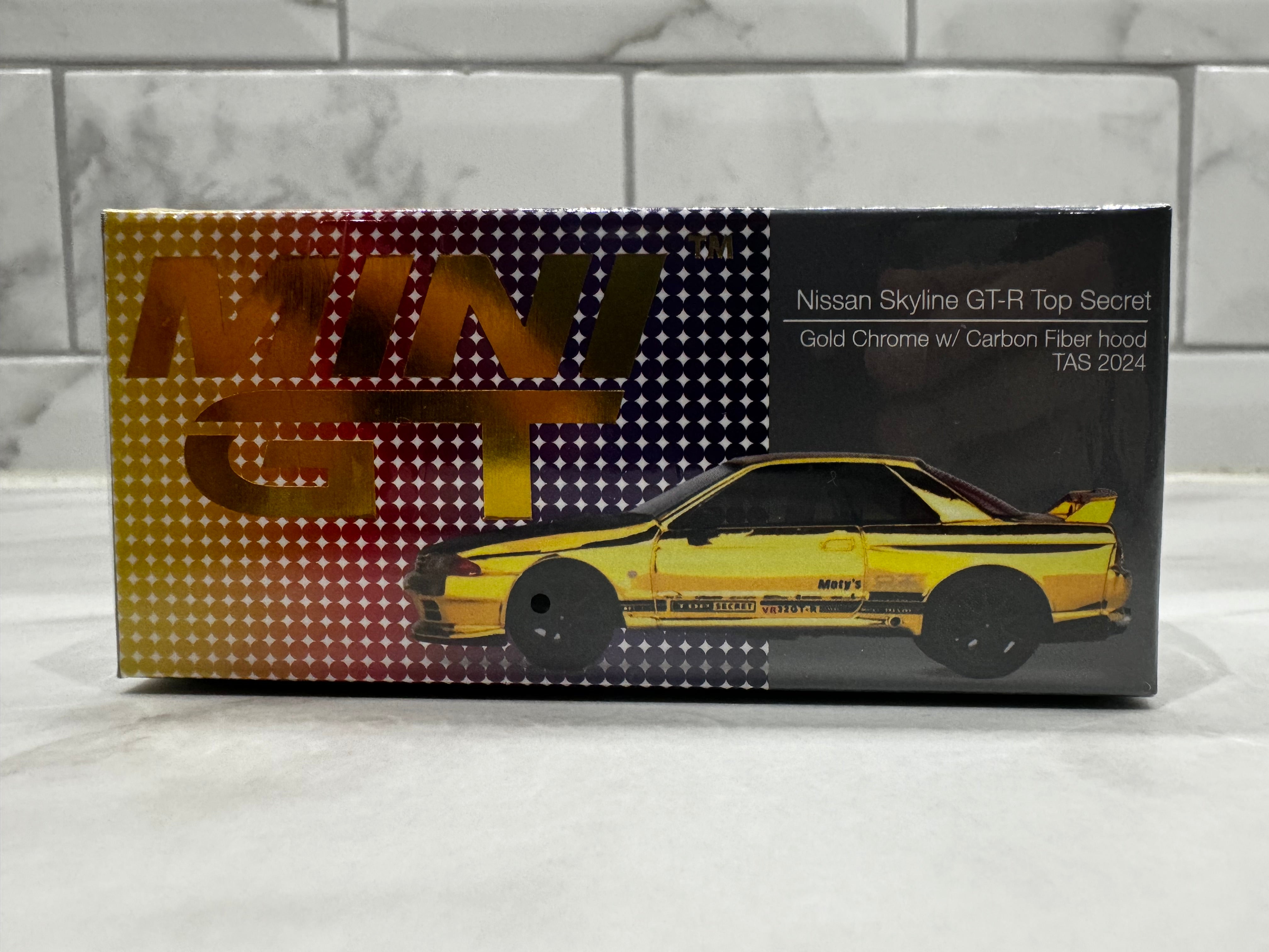 MINI GT Nissan Skyline GT-R Top Secret VR32 Gold Tokyo Auto