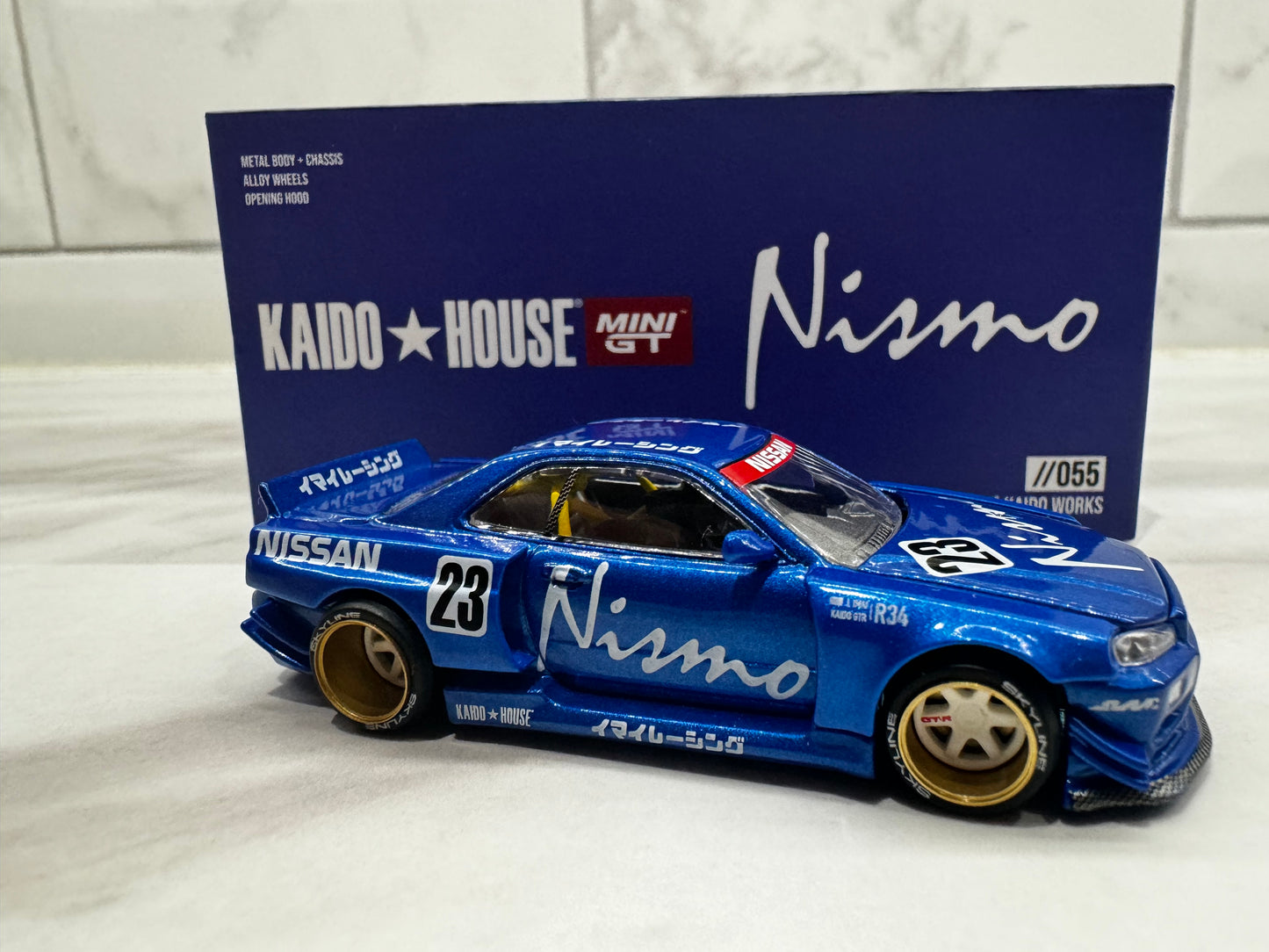 Mini GT x Kaido House 1:64 Nissan Skyline GT-R (R34) Kaido Works V3 Blue CHASE