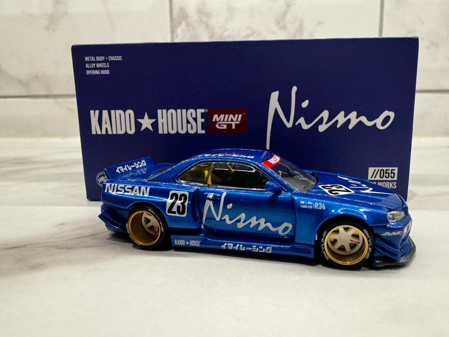 Mini GT x Kaido House 1:64 Nissan Skyline GT-R (R34) Kaido Works V3 Blue CHASE