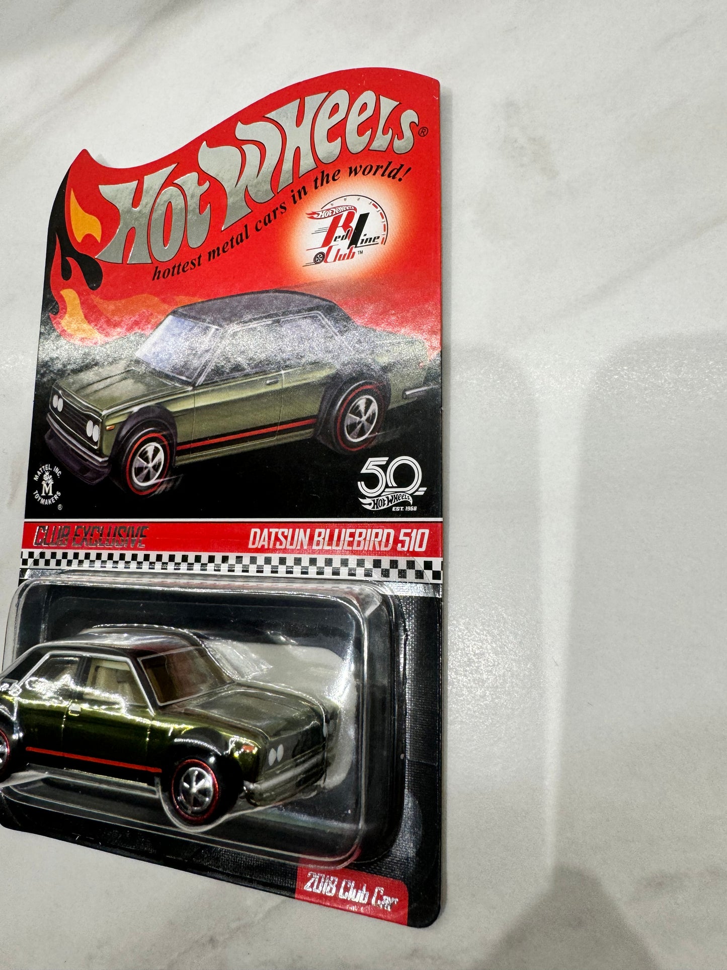 Hot Wheels 2018 Red Line Club Exclusive Datsun Bluebird 510 Olive with pin