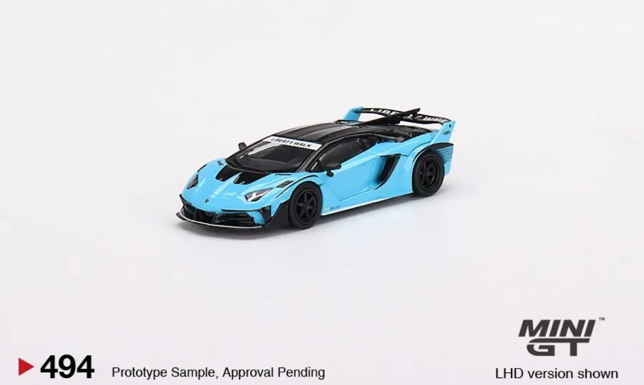 Mini GT 1:64 Lamborghini LB-Silhouette WORKS Aventador GT EVO Baby Blue #494