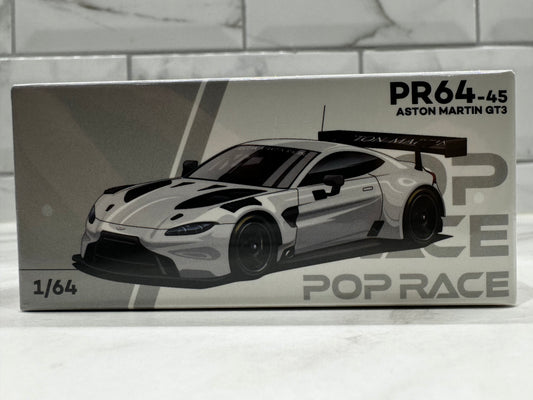 POP RACE Aston Martin GT3 White 1:64 Scale PR640045