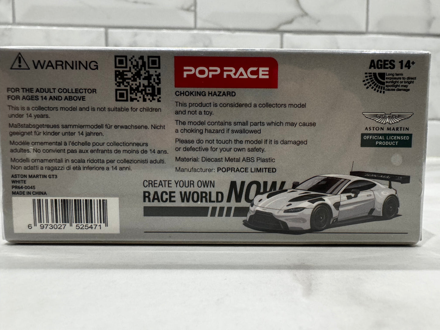 POP RACE Aston Martin GT3 White 1:64 Scale PR640045