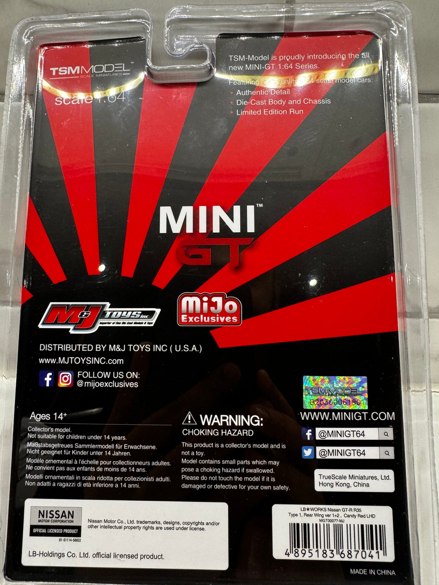 Mini GT, Nissan GT-R in Candy Red, Liberty Walk, 1:64 scale MiJo Exclusive, #77